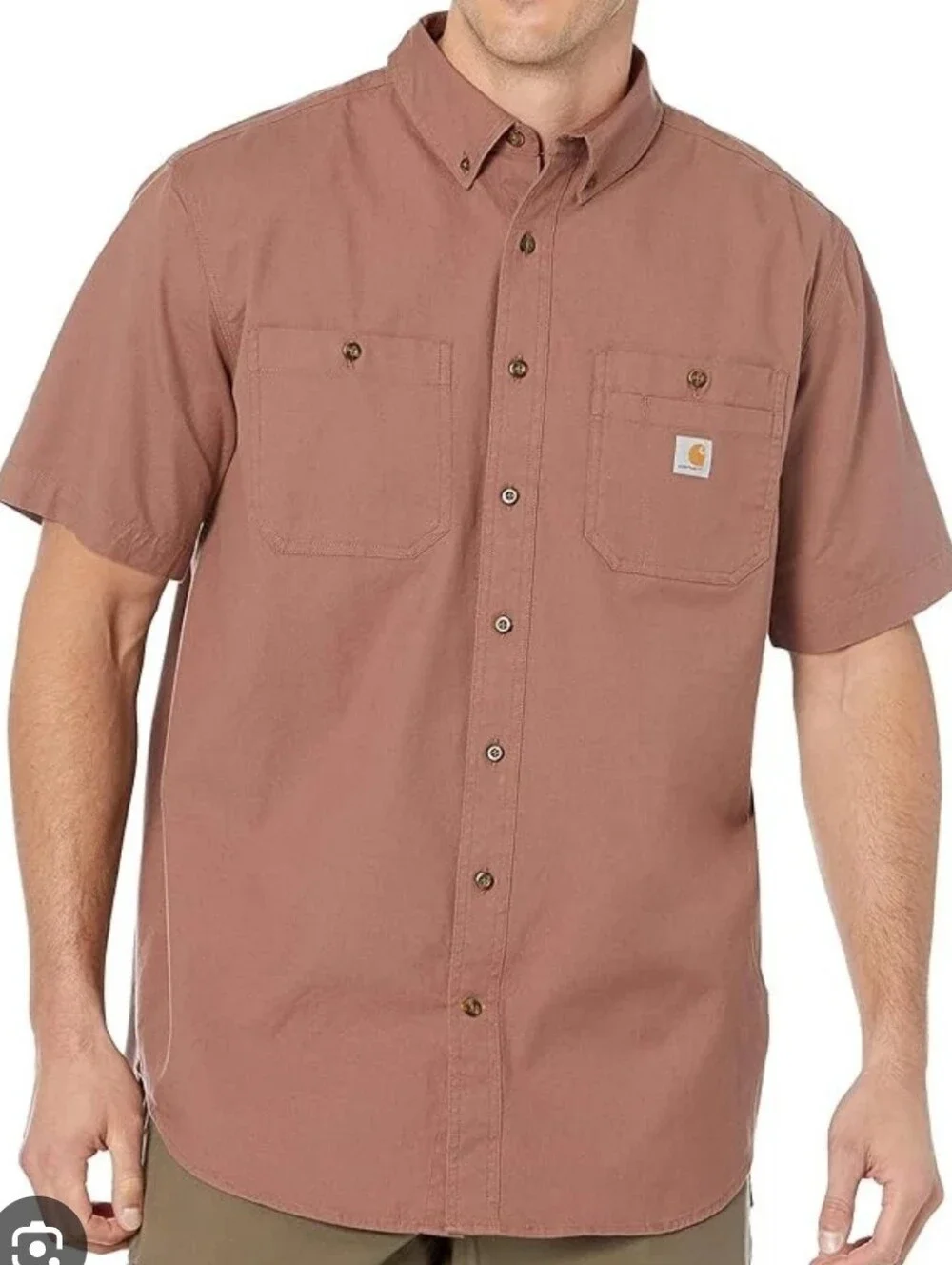 Carhart Men Rugged Flex Short Sleeve Button Front Shirt 2XL Tall Brown Performan